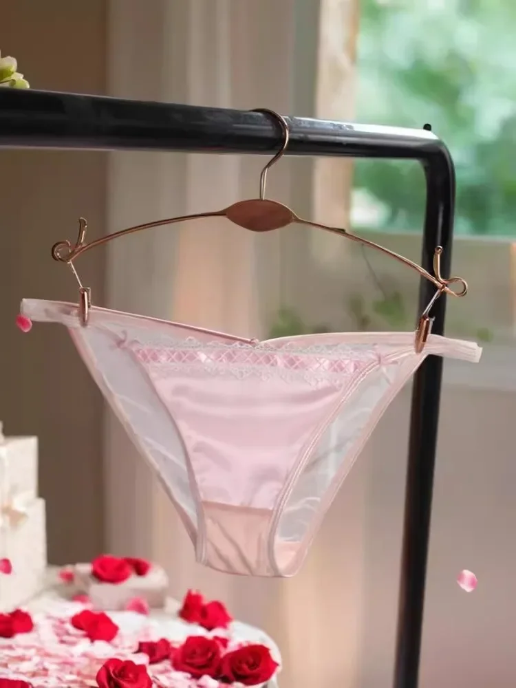 MOYISU Pure Desire Sexy Satin Patchwork Lace Bra Set Pink Halter Underwear for Young Men Dreamy Lolita Style