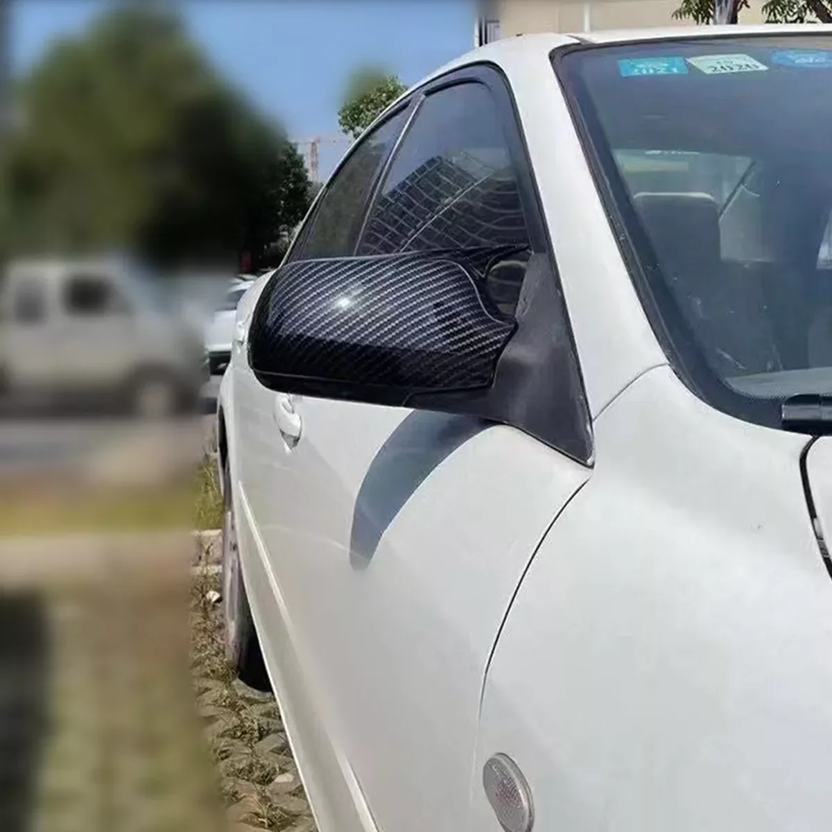 ABS Carbon look/Glanzend Zwart Achteruitkijkspiegel Zijspiegel Cover Wing Cap Auto Buitendeur Achteruitrijcamera Case Trim Voor Mazda 2 3 6 03 ~ 08