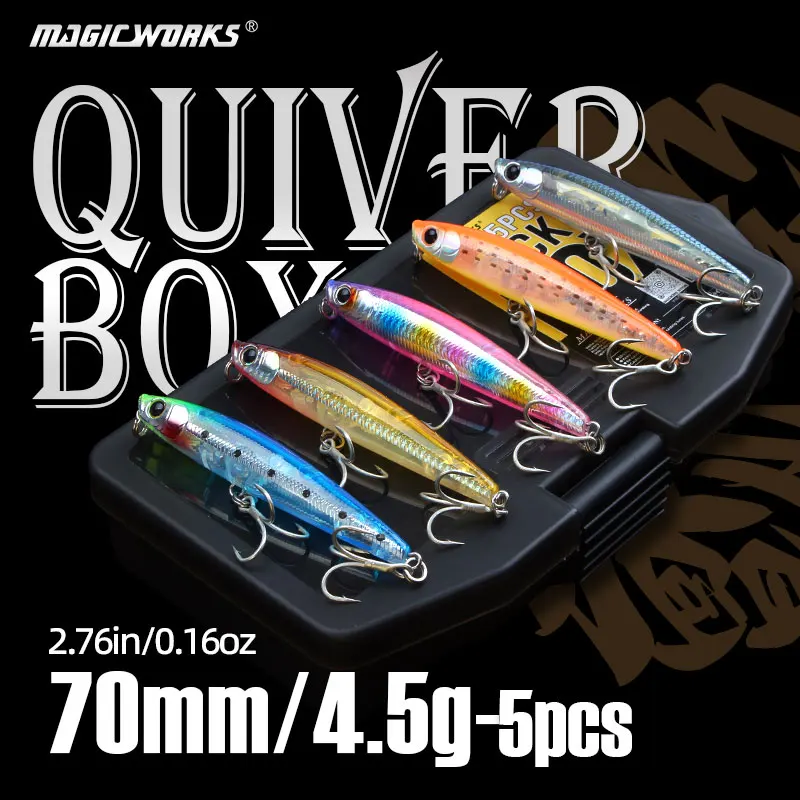 

Magic Works 5pcs/box Pencil Fishing Lure Floating Walking the Dog Bass Pike Wobbler Lures Freshwater 70mm 4.5g Artificial Baits