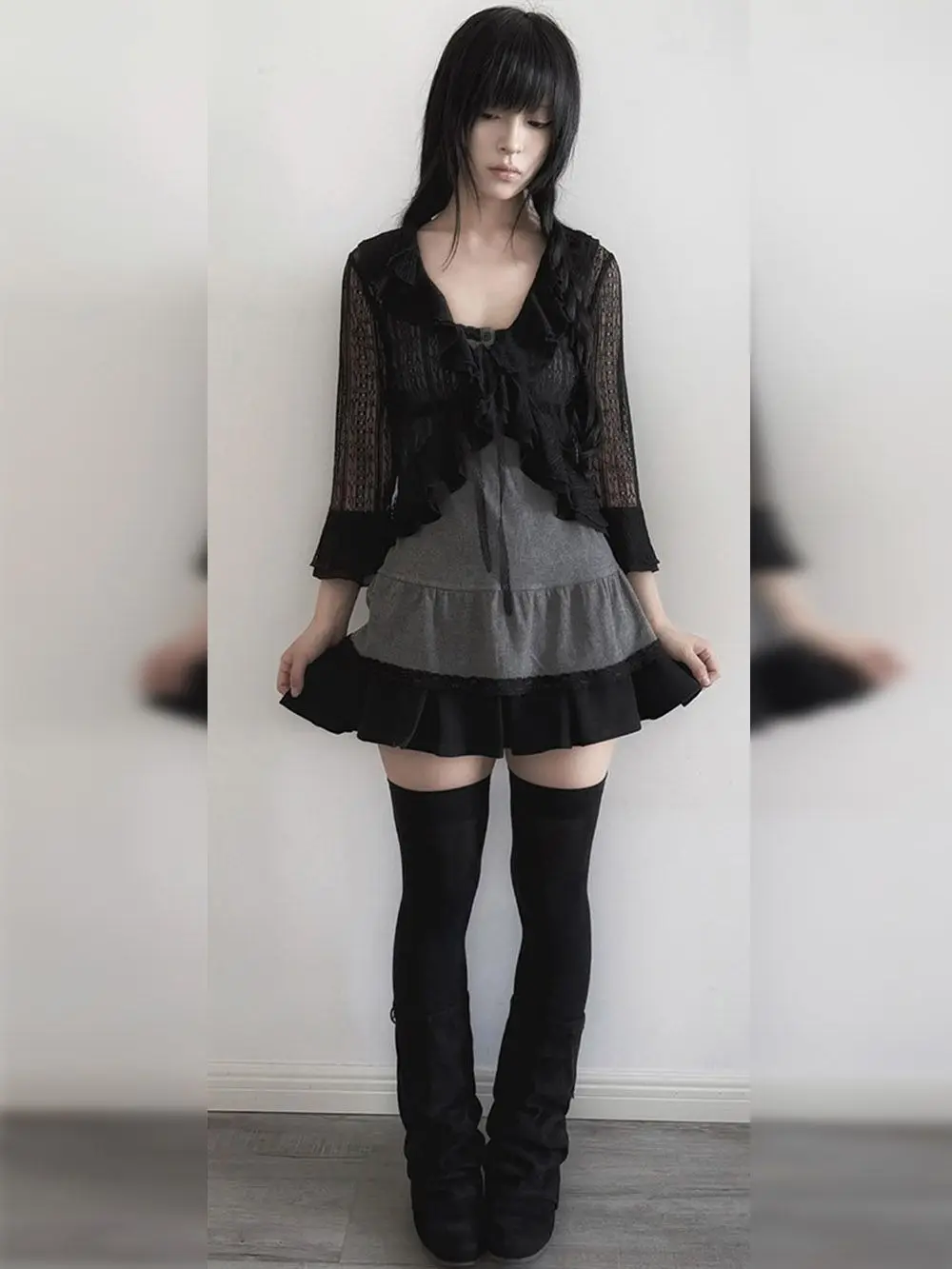 Subculture Lace 3 Piece Set Women Gothic Vintage Spaghetti Straps Cami Tops+ Black Skirt Female Fit Casual Outfits Halloween