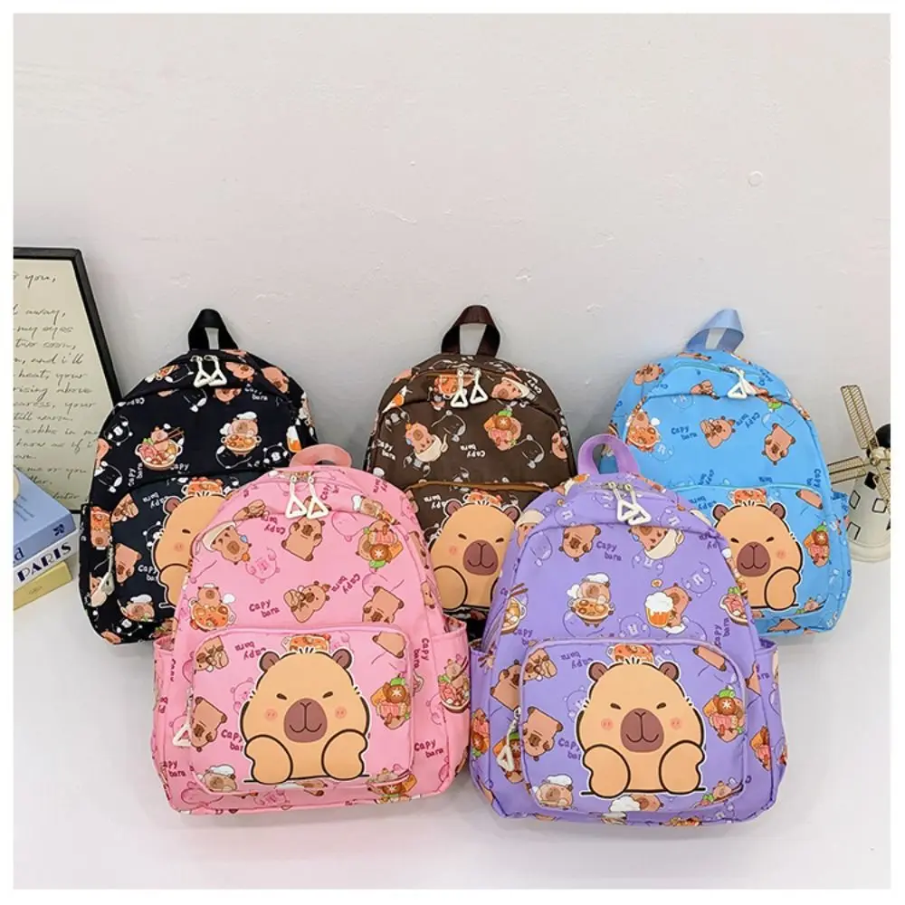 

Cute Cartoon Capybara School Bag Nylon Large Capacity Backpack Waterproof Kids Backbag For Kids