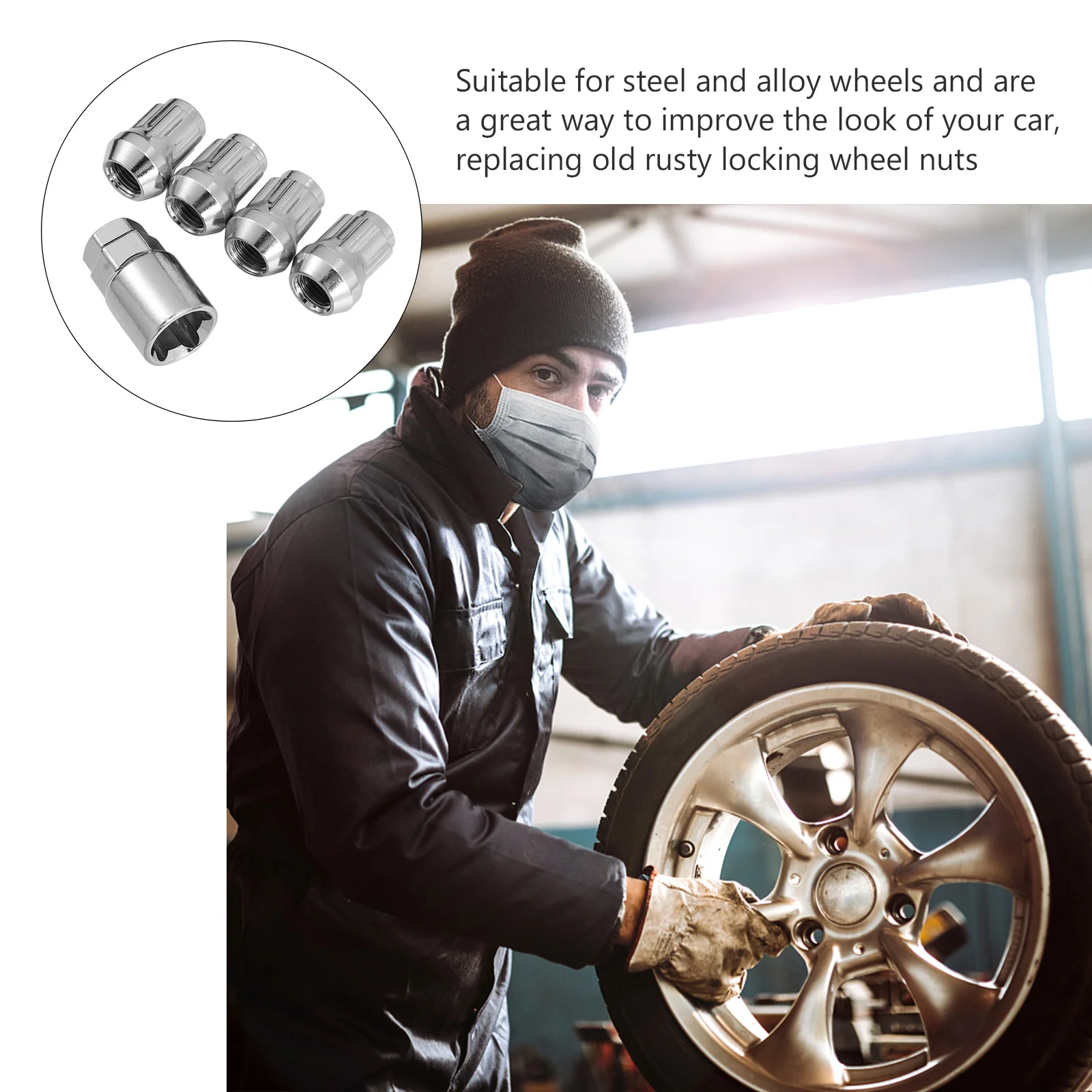 

4Pcs Universal Anti Theft Wheel Lock Nut Set with Polished Finish for Easy Installation Car Locking Nut Replacement Car Parts