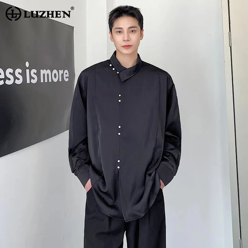 LUZHEN Asymmetric Neck Loose Casual Long Fashion Elegant Sleeve Shirt Men's 2026 Autumn Handsome Temperament Male Clothes JY8618