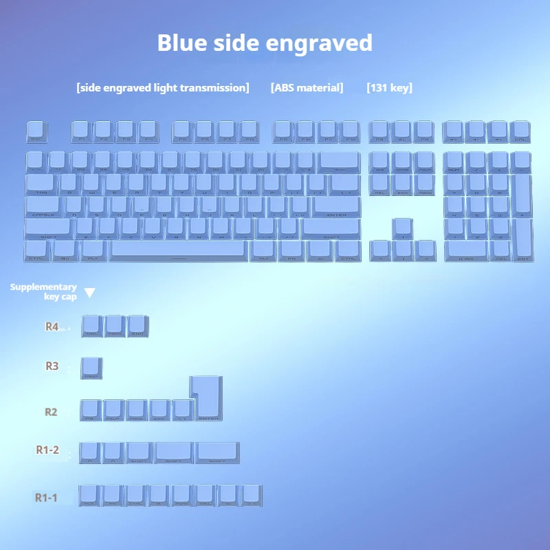 Blue Theme Side Print Keycaps 131 Keys OEM Profile ABS Backlit Transparent Keycaps For Mad 60he Mad 68he Ace 60 Gaming Keyboard