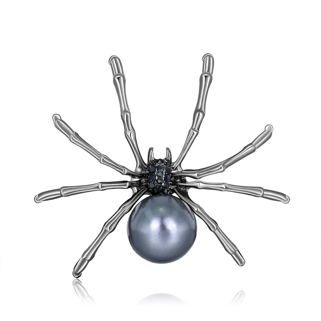 European and American creative exaggerated spider brooch shiny crystal pearl insect pins men\'s and women\'s clothing jewelry gift