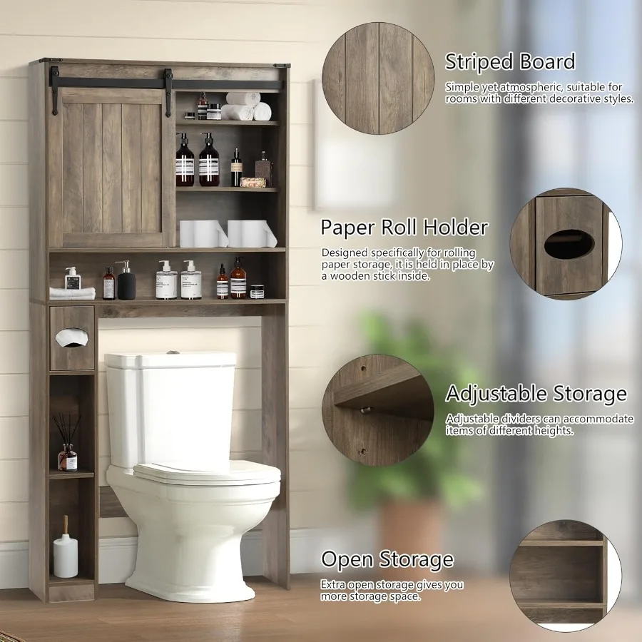 خزانة تخزين فوق المرحاض، رف الحمام فوق منظم الحمام، رف موفر للمساحة مع رف قابل للتعديل، حظيرة رمادية #4