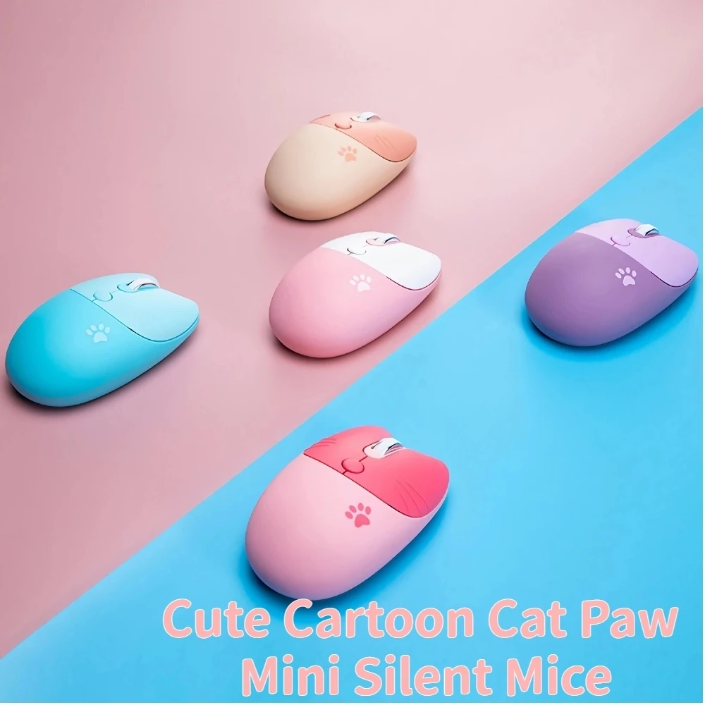 

Cute Meow Mini Cartoon Dual-Mode Silent Mice Wireless Bluetooth+2.4G Ergonomic 3D Optical Mouse For Laptop Tablet PC Office Game