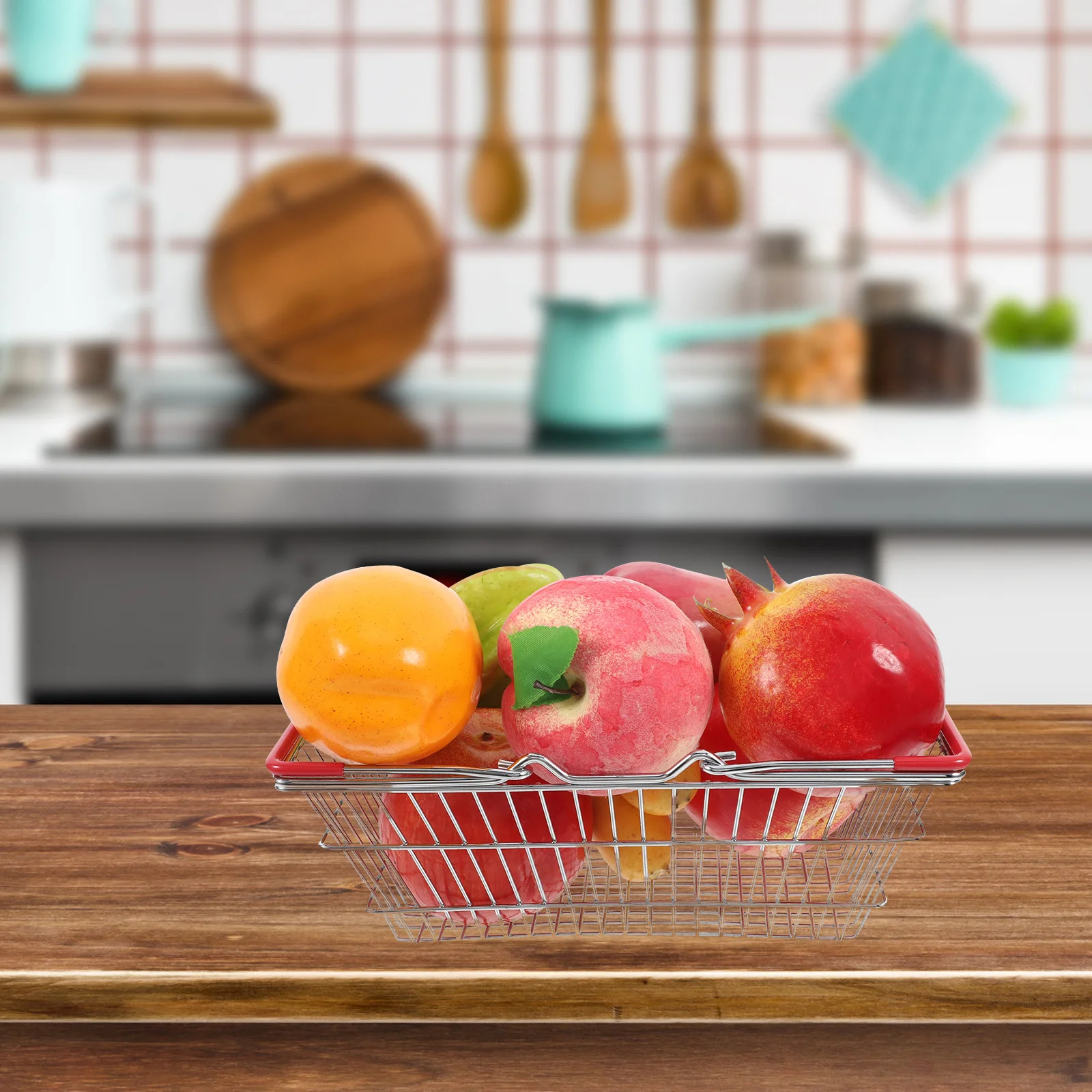 ตะกร้าช้อปปิ้งขนาดเล็ก ตะกร้าลวดโลหะสำหรับเด็ก รถเข็นแบบถือสำหรับเล่นสมมติ ตะกร้าเล็กทนทาน สำหรับเล่นบทบาทสมมติในซูเปอร์มาร์เก็ต กิจกรรมในห้องเรียน