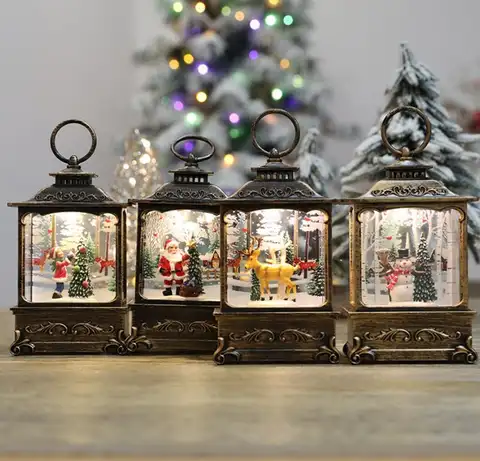 Lighted Christmas Snow Globe Lantern Battery Operated LED Night Light With Hook Christmas Tree Ornaments Gift Ideas