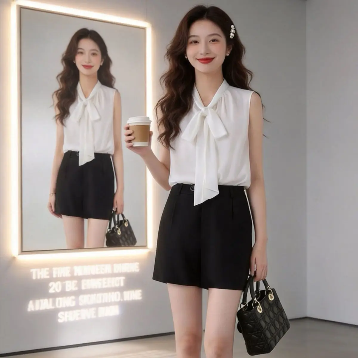 

Pure Color Chiffon Sleeveless Vest Women's Outerwear High-End Summer Suit Inner Match Knot Shirt Top