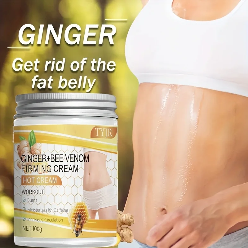 100 g de crema reafirmante de veneno de abeja y jengibre. Con aloe y café para firme y hidrata la piel en el abdomen, los brazos y las piernas.