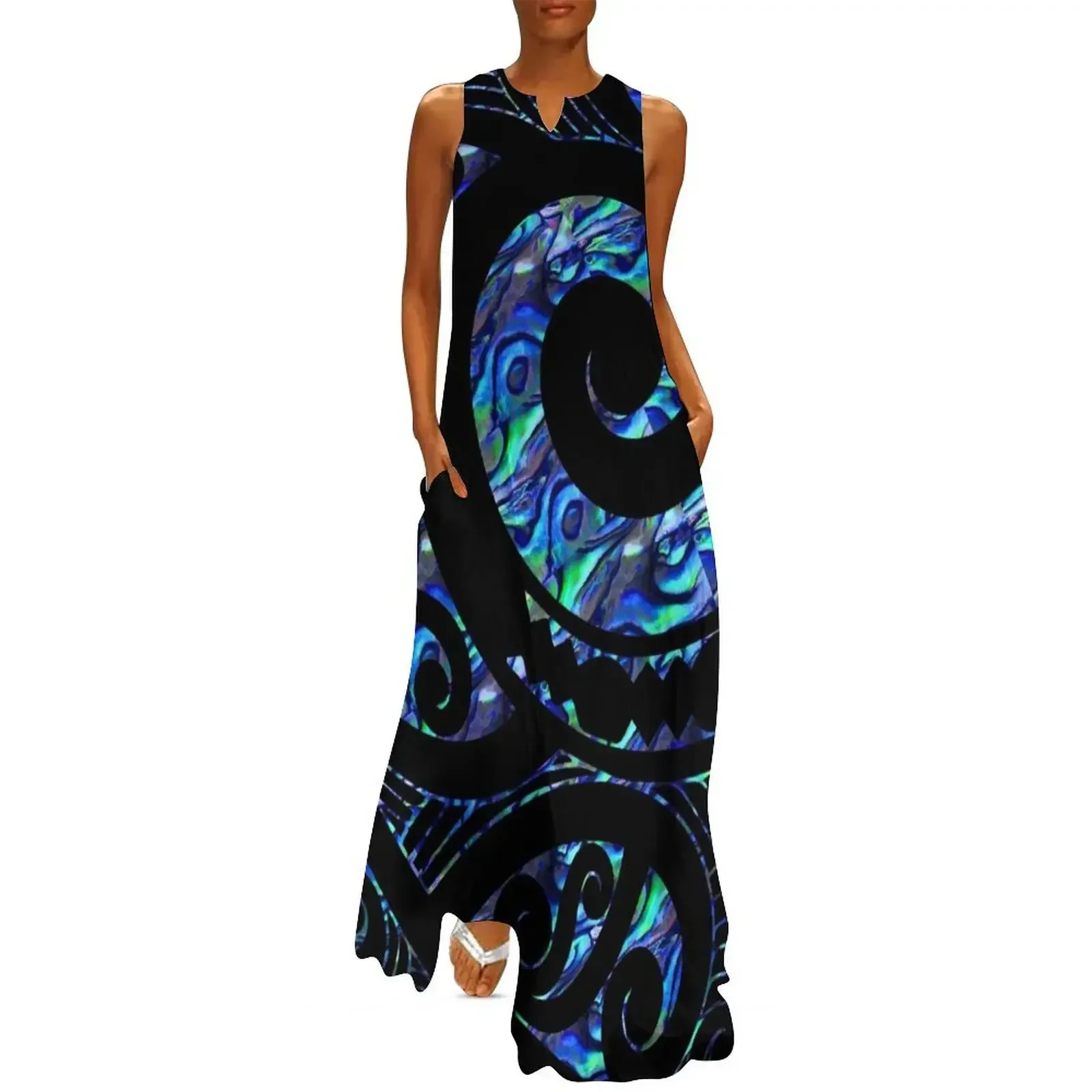 

Zealand Maori Paua Tattoo Koru Design Long Dress Women's summer dresses fairy dress Clothing female Dress