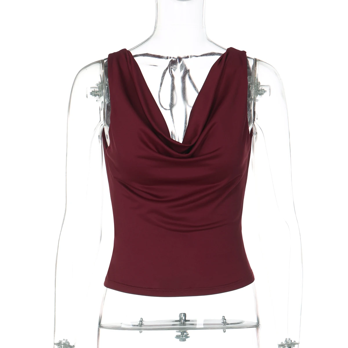 Hugcitar Swing-Kragen Einfarbiges Slip-Kleid Rückenfreies Schnür-Top Sexy Schlankes Crop-Top Frühling Sommer Damen Neue Mode Outfit Urlaub Club – Detail 2
