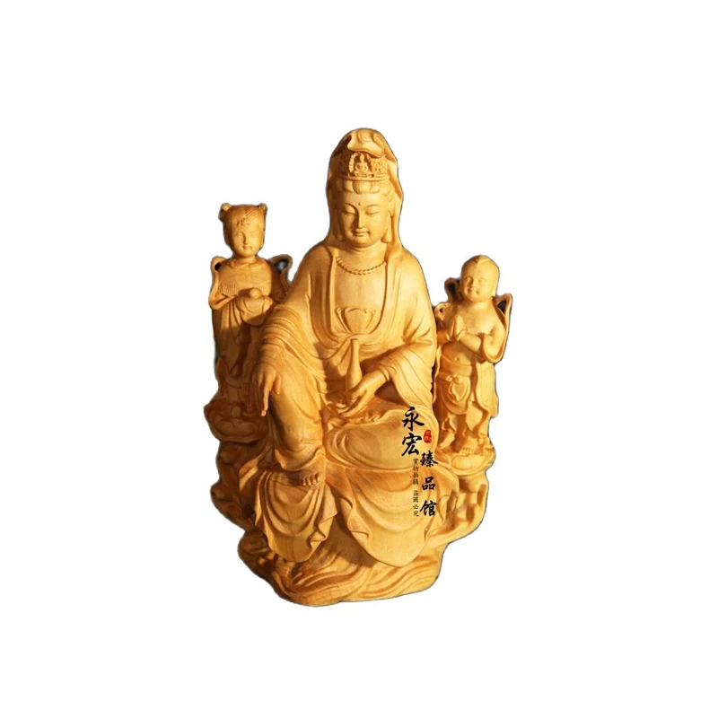 

Wooden Carving Craft for Home Decoration, Golden Boy, Jade, Goddess, Church, Gift