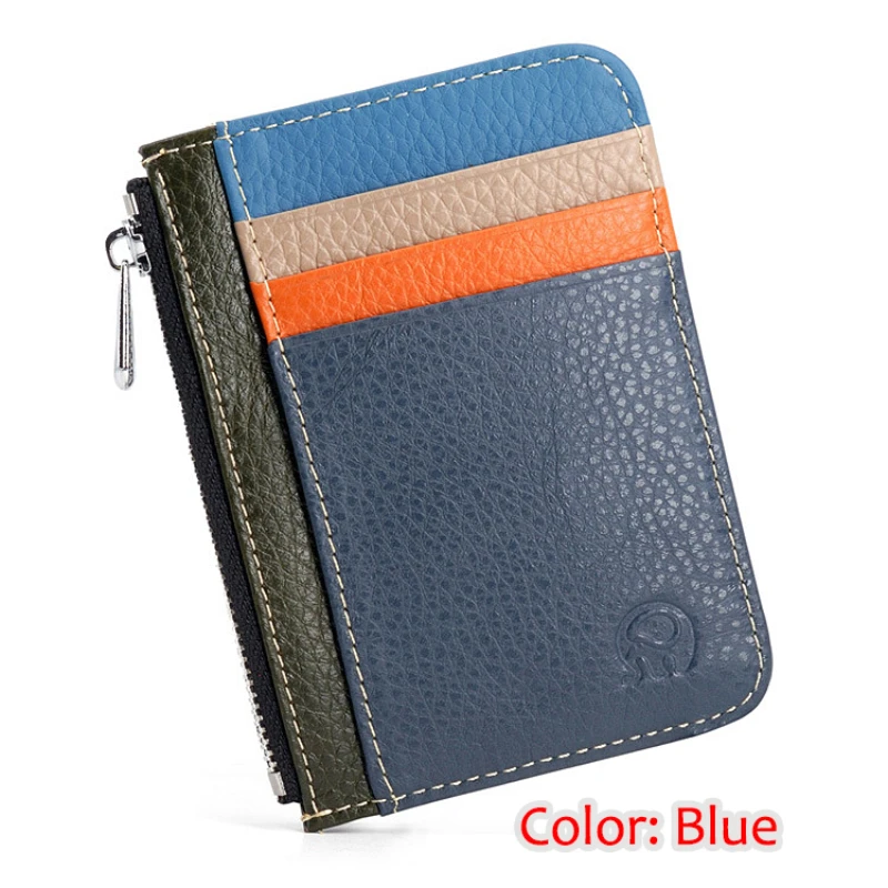 Real Leather Men Small Coin Money Bags Pocket Wallets Minimalism Pouch Zipper Credit Card Holder Ultra Thin Cards Cases Wallet