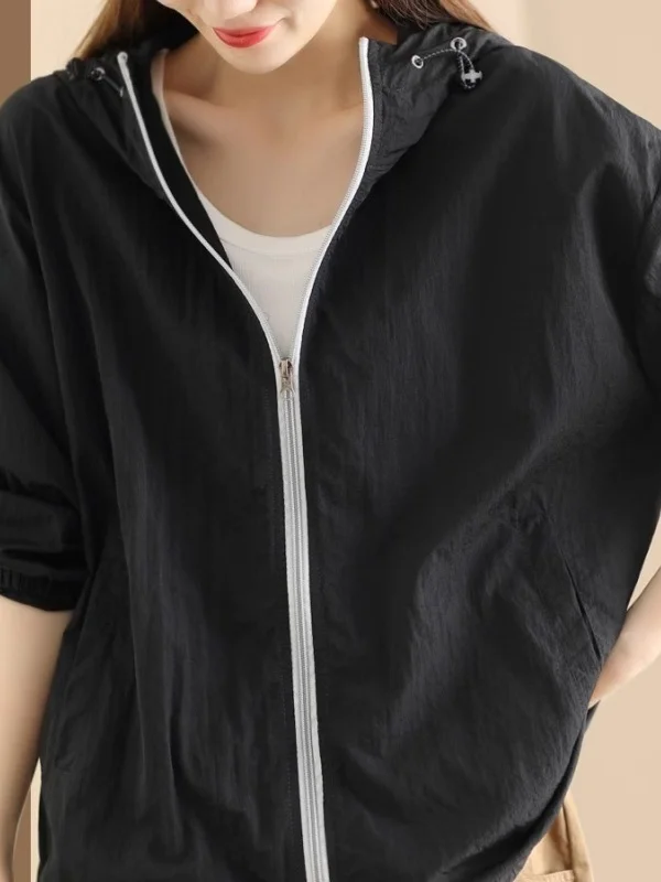 Femmes Faionable à capuche respirant mince Long Sve Jaet fermeture éclair Dstring décontracté couleur Blo vêtements d'extérieur printemps été