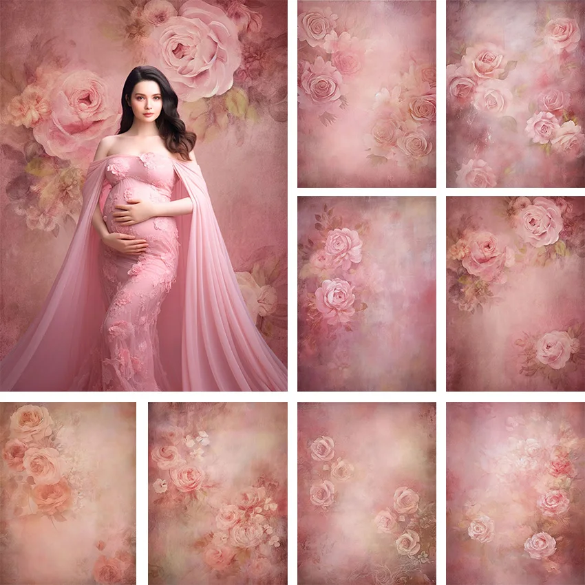 

Mehofond Photography Background Oil Painting Pink Floral Adult Birthday Wedding Maternity Portrait Decor Backdrop Photo Studio