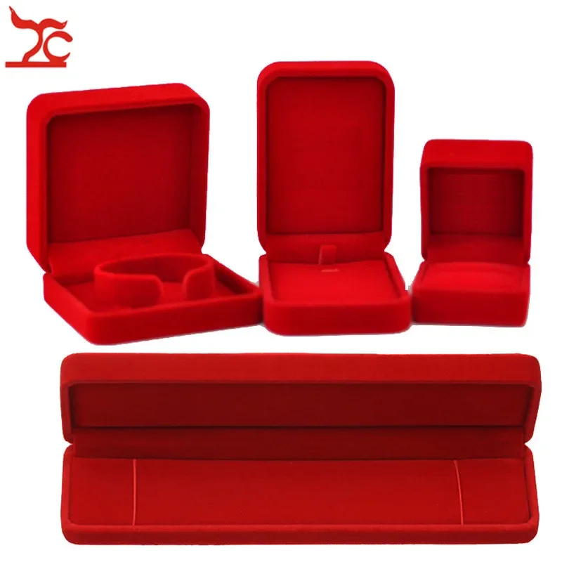 Quality Wedding Jewelry Storage Case Amazing Red Velvet Ring Earrings Necklace Pendant Bracelet Storage Organizer Gift Box