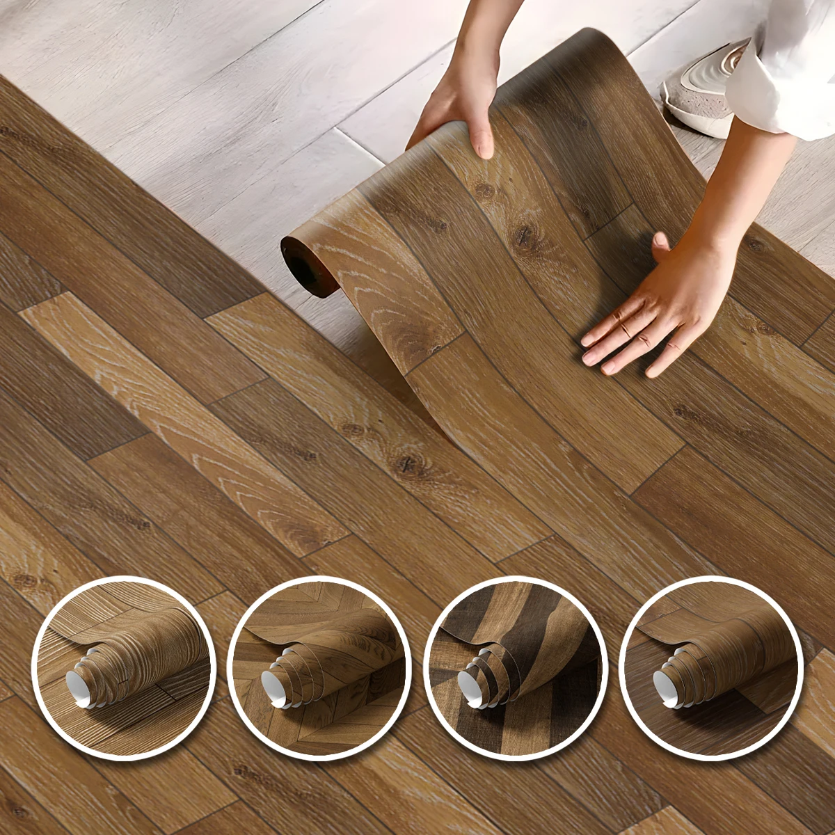 Scandinavian Style Self-Adhesive Wood Grain Floor Stickers Waterproof Wear-Resistant Living Room Bedroom Quickly Renew the Floor