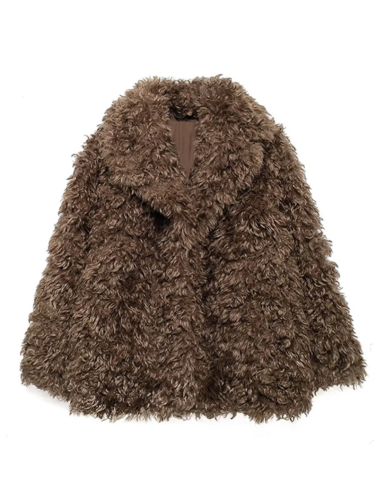 Casaco curto com efeito de pele falsa, casaco feminino de lã de cordeiro, imitação de pele, design de nicho, lã encaracolada, quente, moda outono inverno