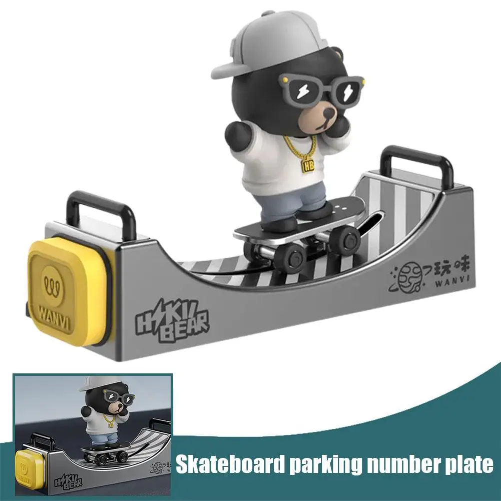 Cartoon Skateboard Bear Temporary Parking Plate Creative Plate Number Aromatherapy Dashboard Decoration Scooter Accessories N8T0