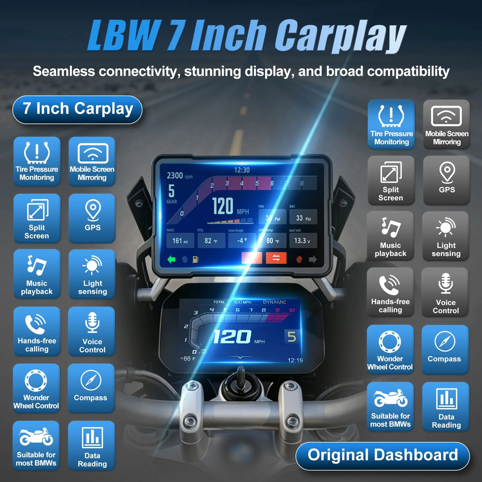 WEUASTE 6 Inch Wireless CarPlay Android Auto Portable Digital Motorcycle Dashboard GPS Navigation DVR For BMW R1200GS R1250GS