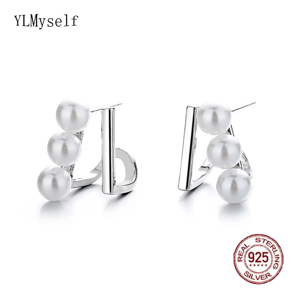 

Solid 925 Sterling Silver Earrings With 4mm Shell Pearl Unique Design Fine Jewelry For Women