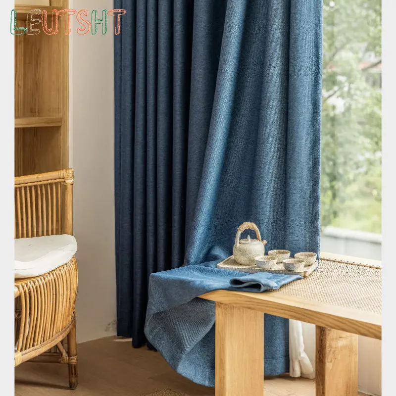 Double-sided linen full blackout curtain bedroom bay window thickened soundproof sunscreen cotton linen shade cloth