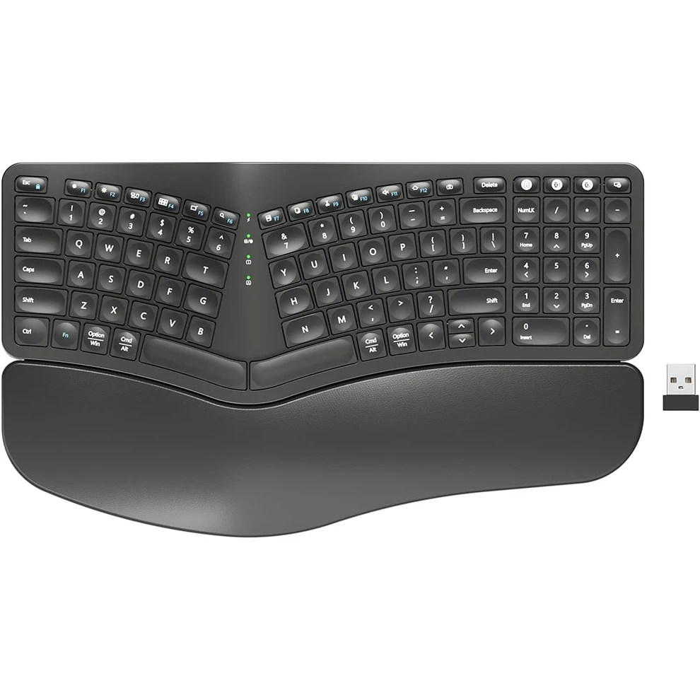 teclado ergonomico sem fio com descanso de pulso acolchoado bluetooth 24g sem fio teclado ergonomico dividido recarregavel para windows 01