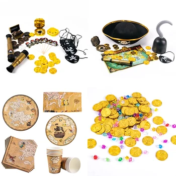 Pirate Plastic Telescopes Treasure Map Pocket Compass Coin Pirate Hat Props Treasure Adventure Carnival Party Halloween Supplies 