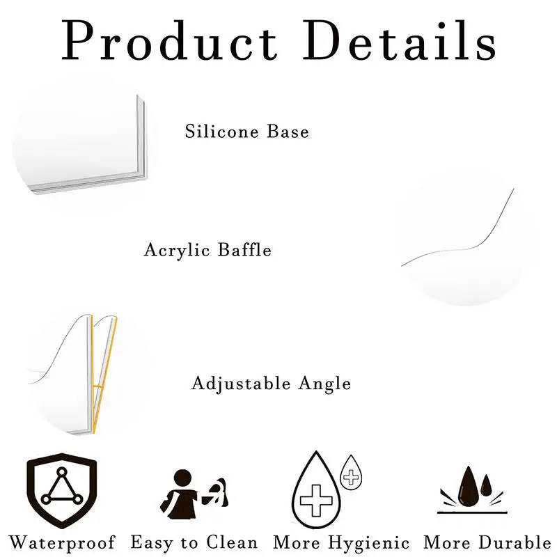 

Акриловая перегородка для раковины, 90-105 ° Регулируемая защита от брызг для кухонной столешницы