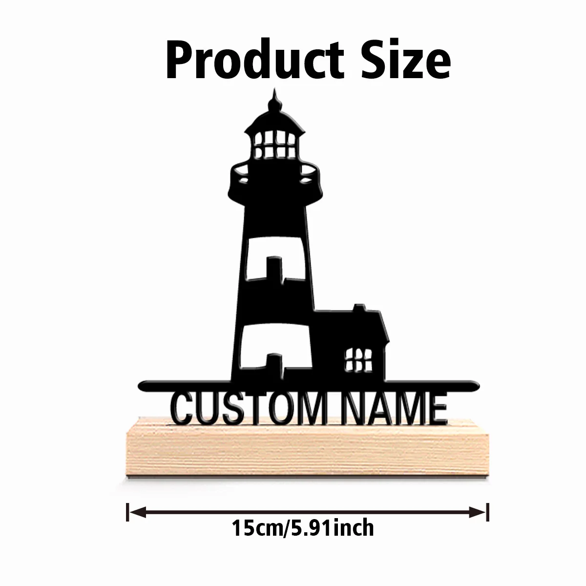 1pc Stylish Personalized Custom Lighthouse Metal Statues Nautical Desk Decor with Wooden Base Perfect for Sailors Beach Houses