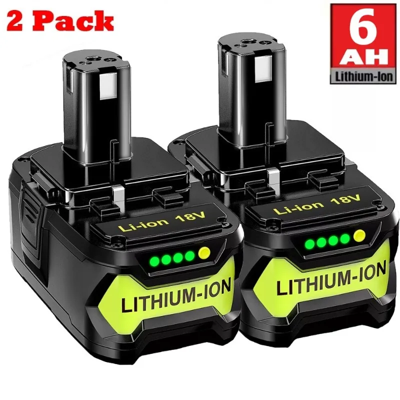 

2 Pack Replacement for Ryobi 18V Battery, 18v 6.0Ah P108 Li-ion Battery Cordless Power Tool, High Capacity Lithium Ion Battery