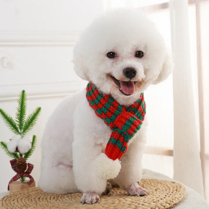 Winter Warm Knitted Pet Scarf Christmas Dog Scarf Collar New Year Pet Scarf for Small Medium Dog Teddy Chihuahua Dog Accessories