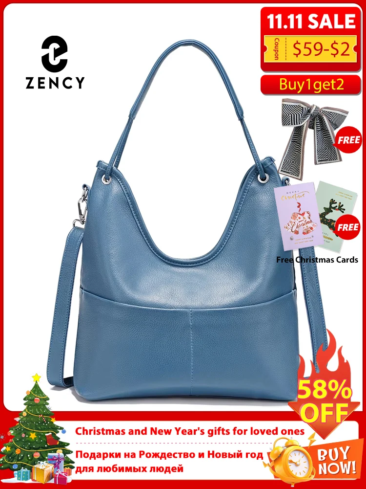 

Zency Genuine Leather Women's Handbag Luxury Hobo Bag Large Capacity Shopper Bag Shoulder Tote for Wife Mom Leathe Crossbody Bag