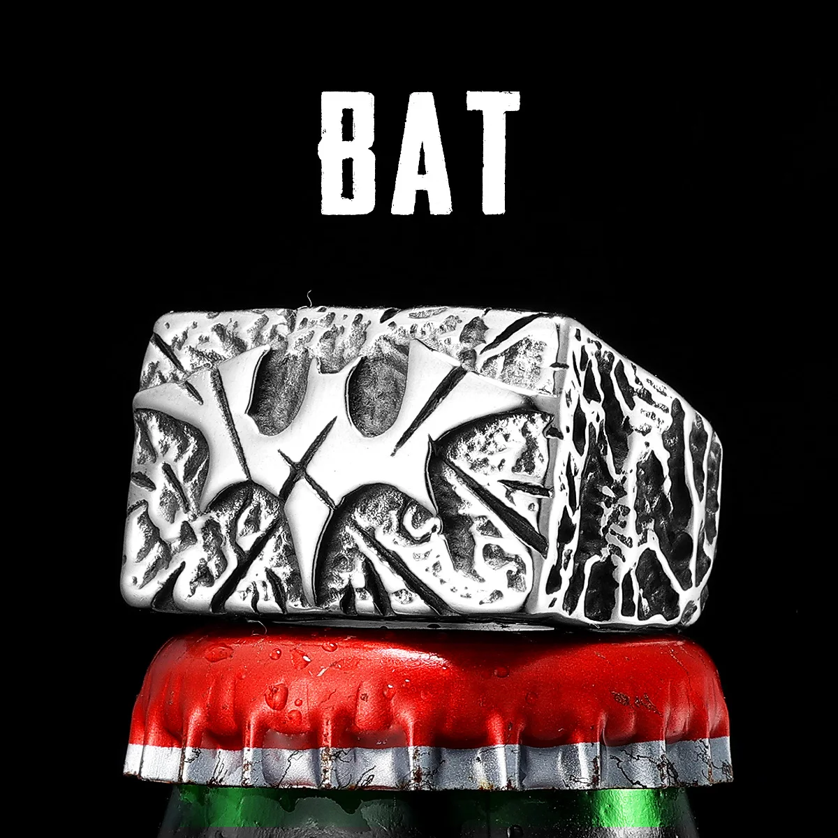 Retro Damaged Texture Bat Stainless Steel Men Rings Punk New In For Male Women Fashion Jewelry Creativity Gift Wholesale