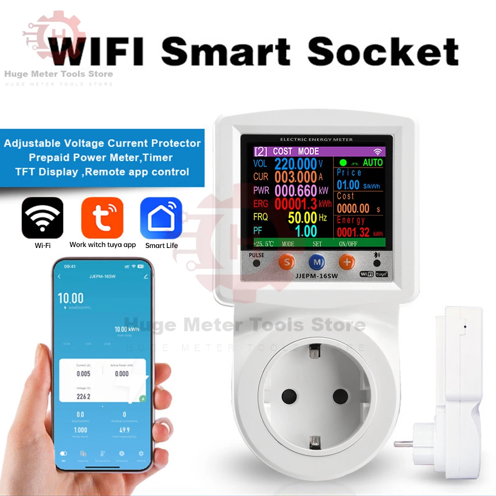 

Smart Life WiFi Socket Digital Power Frequency Amp KWh Remote Switch Watmeter With Timer Switch Cooling Heating 3M NTC Sensor