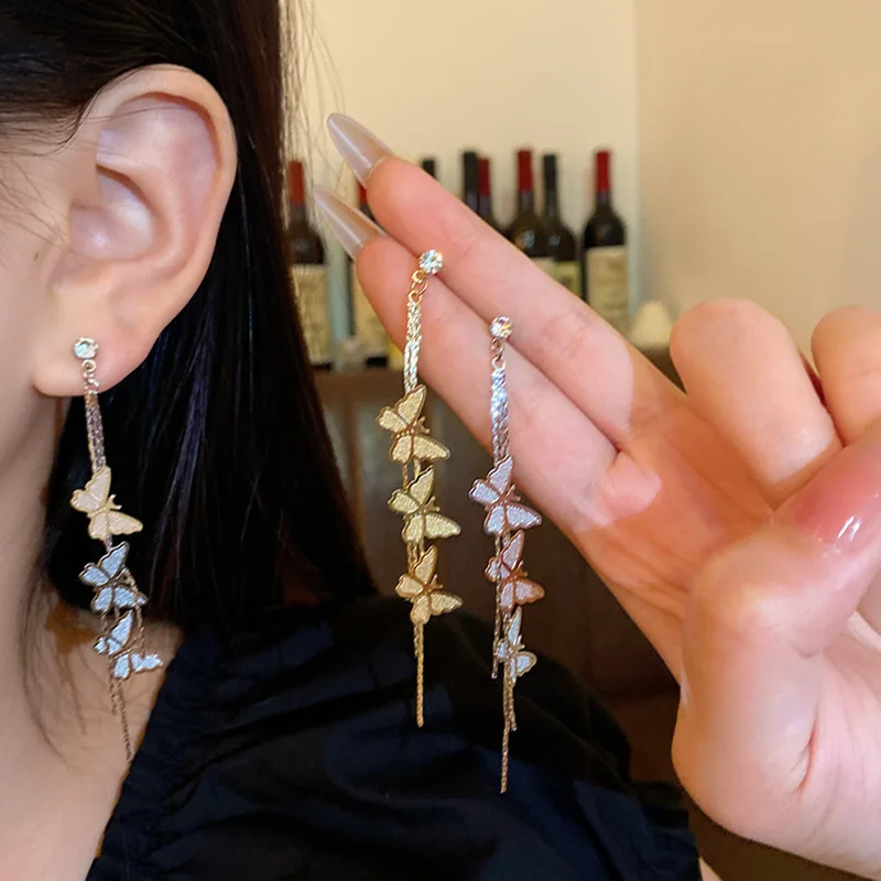 

Tassel Butterfly Stud Earrings Copper Long Earrings Dangle Earrings Elegant Womens Fashion Kolczyki Damskie