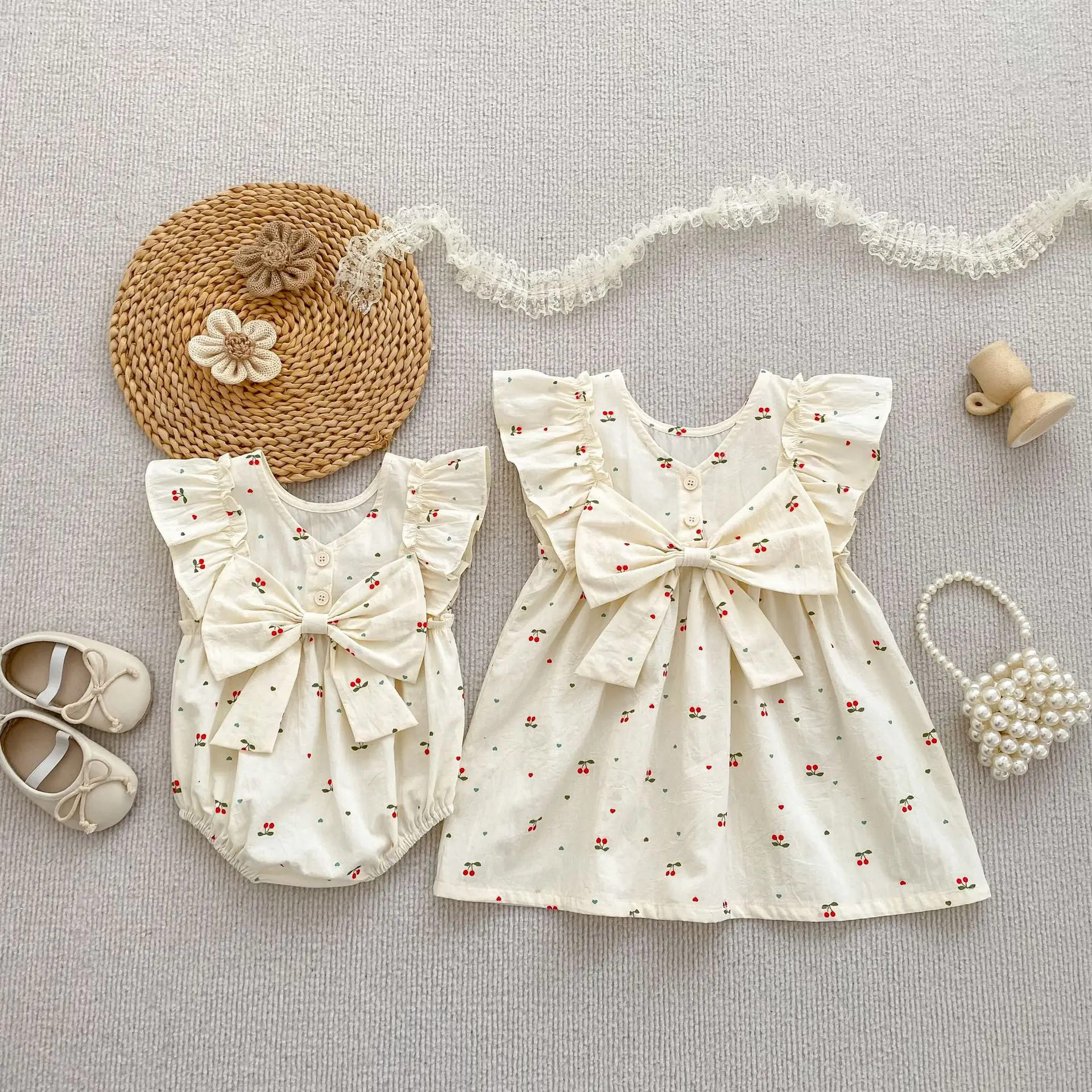 

0-7Yrs Toddler Sister Dress Newborn Baby Girl Bow Romper Ruffle Sleeveless Jumpsuit Infant Onepiece Spring Summer Baby Clothes