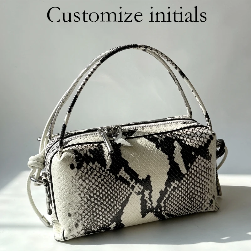 Customize Initials Leather Python Pattern Mini Pillow Bags For Women Luxury Designer Handbag Purses 2027 New In Cowhide Shoulder