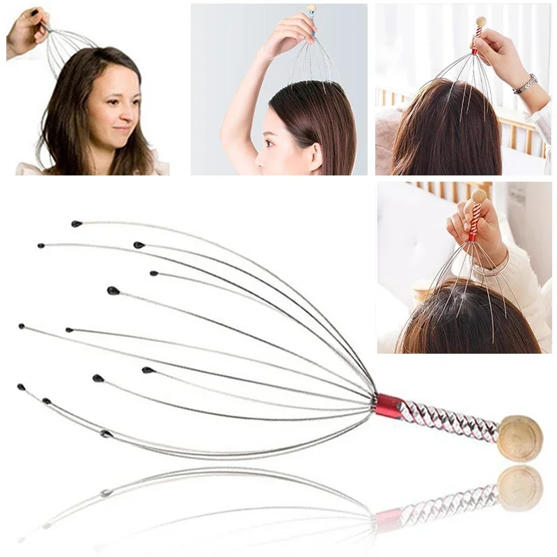 Relax Octopus Head Massager Stainless Steel Engraved Head Relaxer Brain Massage Claw Scalp Scratcher Itch Reliever Random Color