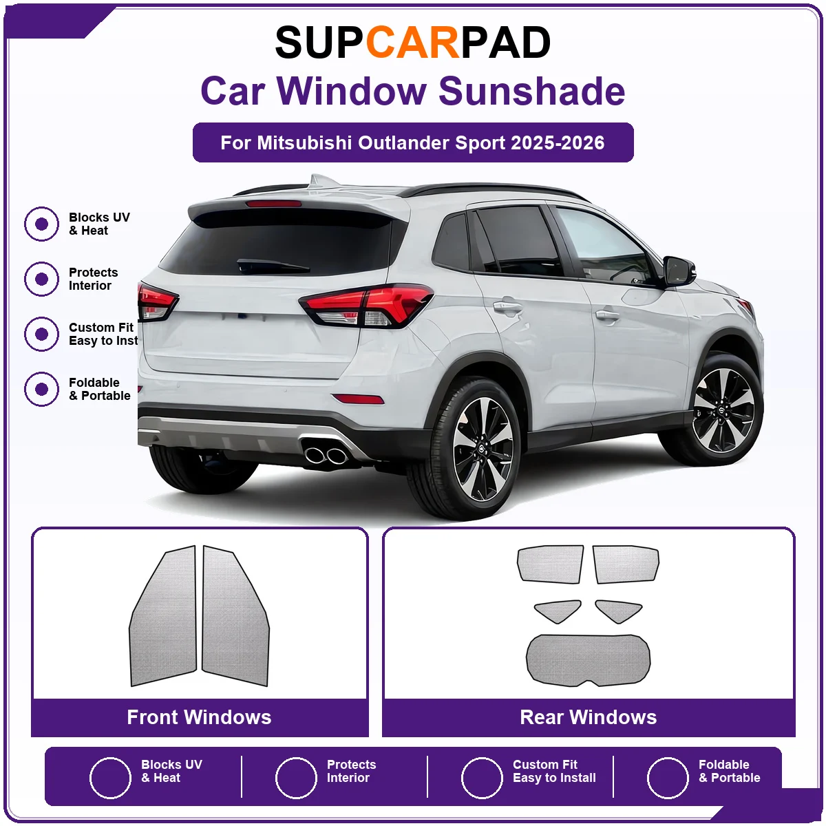 For Mitsubishi Outlander Sport 2025-2026 Pre‑Cut Auto Window Sunshade Anti‑UV Car Sun Visor Protector