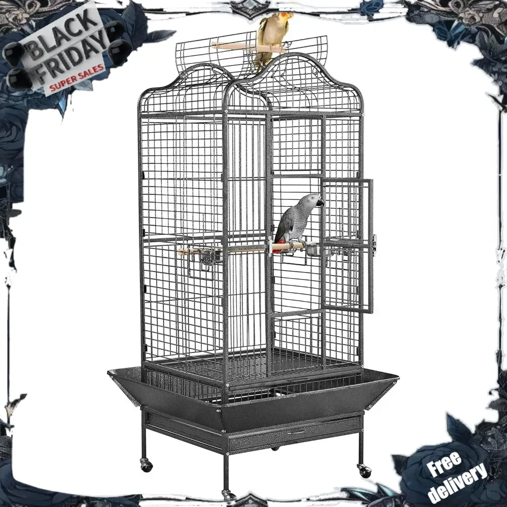 

Extra Large Bird Cage 63'' Open Play Top Bird Cage for African Grey Parrots/Macaw with 360° Wheels