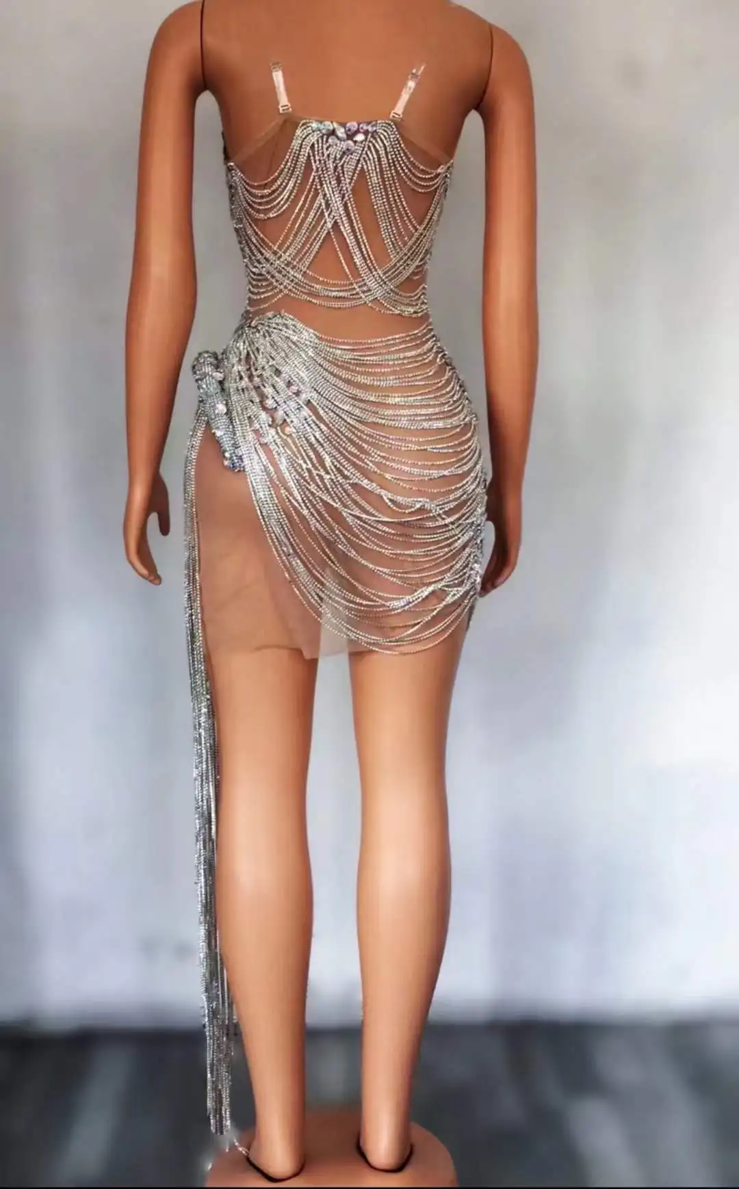 Kobiety Fantasy Sparkly Rhinestone Fringe Sexy Birthday Wedding Party Dress Prom Drag Queen Costume Outfit Stage Wear