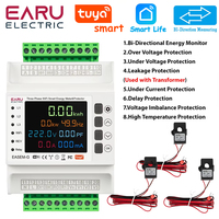 Three Phase Tuya WiFi Smart Bi-Directional Energy Meter with 3 CT Clamps Leakage Over Under Voltage Protector Relay Switch Limit