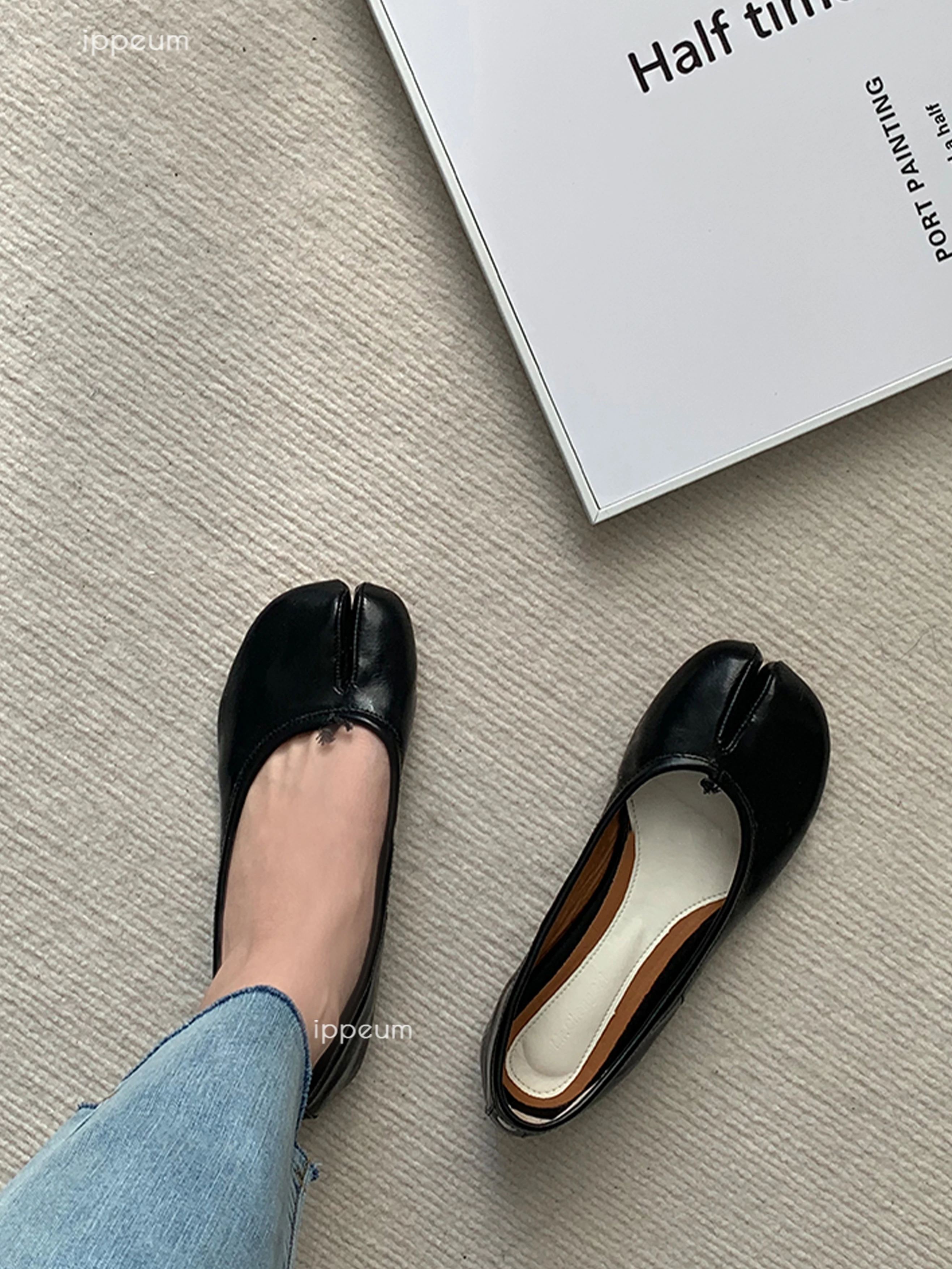 IPPEUM Women Ballets Flats Split Toe Mary Janes Black Plus Size 44 Dress Loafers Shoes Dropshipping Balerinas De Mujer