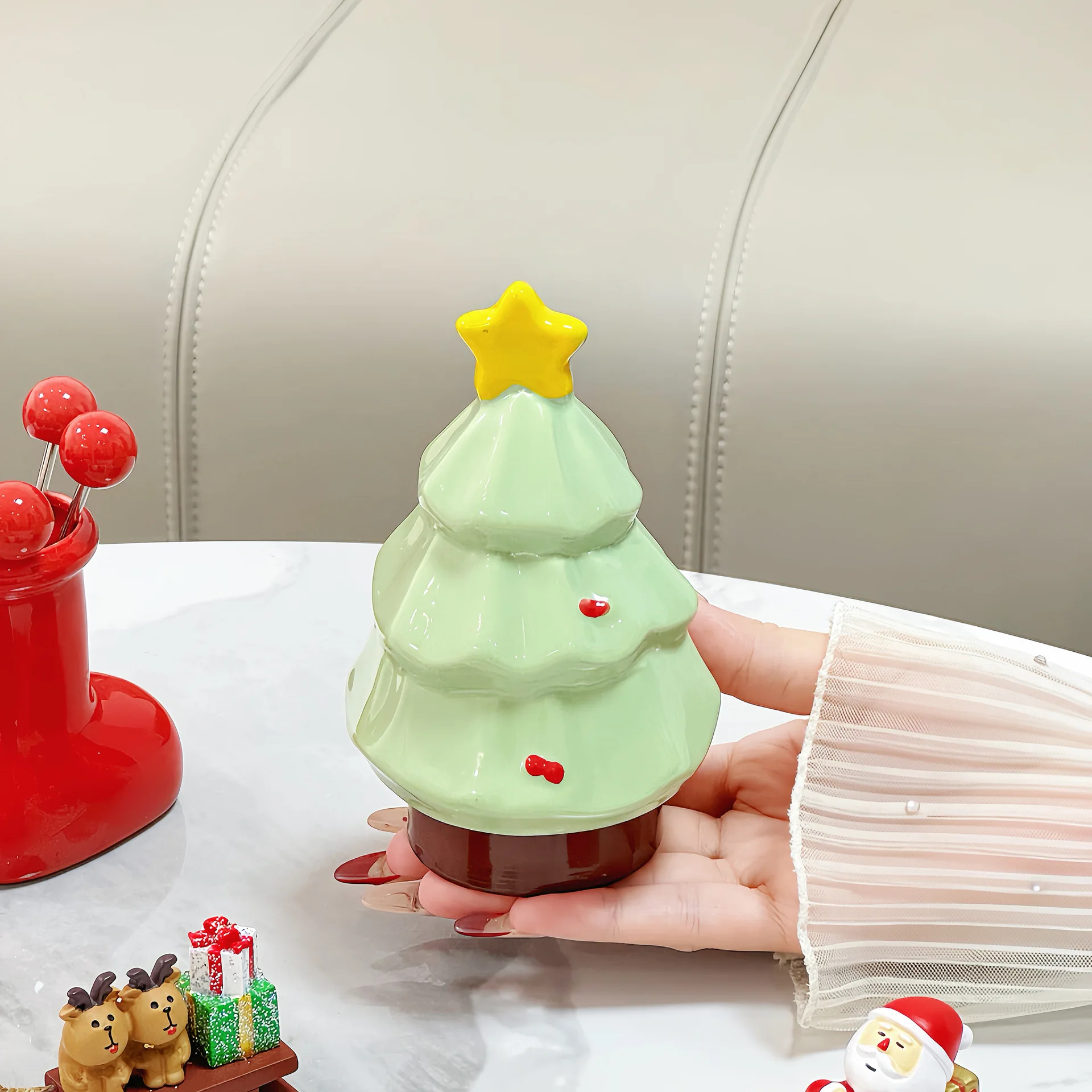 

Креативная рождественская елка, держатель для зубочисток, керамический ящик для хранения зубной пасты Q-Tip, украшение для рабочего стола, рождественские украшения, подарки