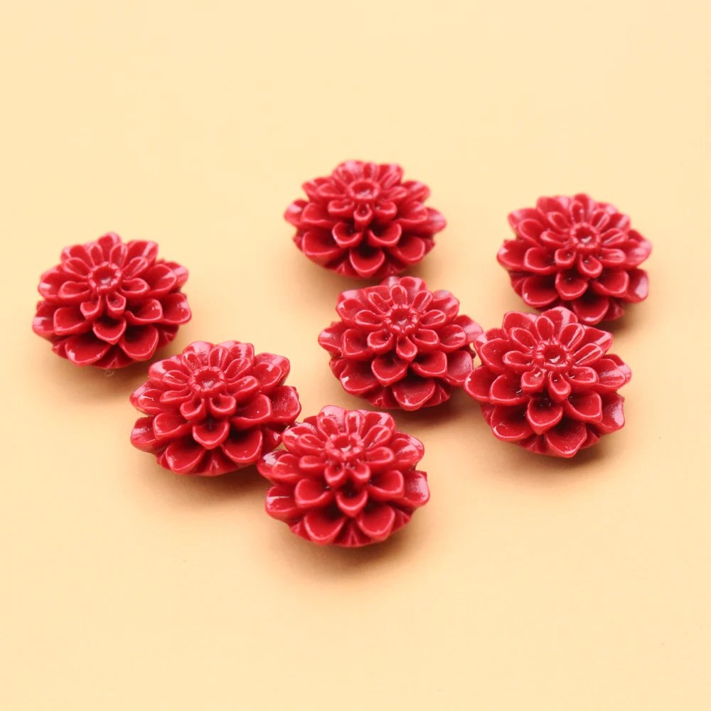 15mm Carved Daisy Flower Beads Artificial Coral Bead for Jewelry Bracelet Necklace Making .Red Beige  DIY Craft Loose Supplies