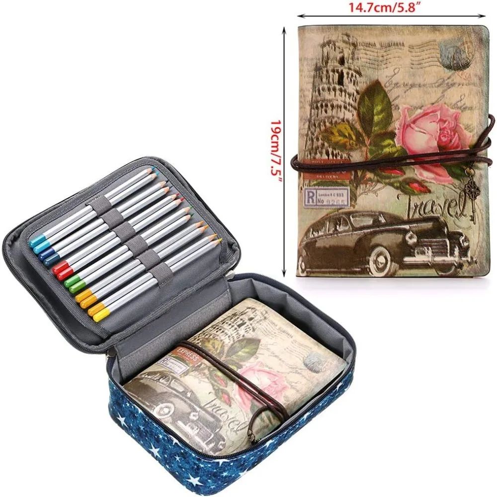 BTSKY ซิปปากกาดินสอพร้อมรูปแบบ-เครื่องเขียนอเนกประสงค์กระเป๋าดินสอ 36 ช่องยืดขนาดใหญ่สำหรับดินสอสี 72 สี