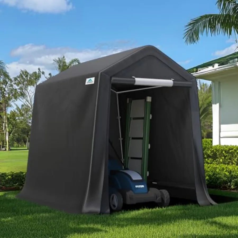 

6x8 ft Outdoor Portable Storage Shelter Shed with 2 Roll-up Zipper Doors and Vents for Motorcycle Carport Waterproof and UV Res